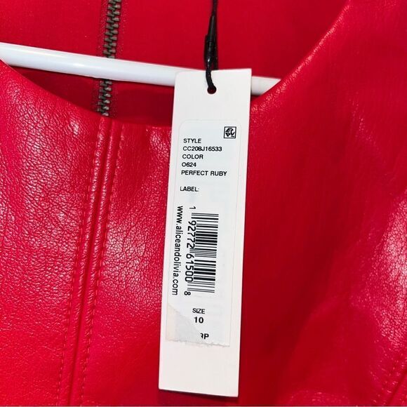 NWT Alice + Olivia Leandra Vegan Leather Mini Dress size 10 in Perfect Ruby - Picture 4 of 9